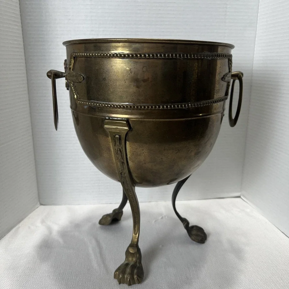 MCM Brass Footed Champagne Bucket Urn Cauldron Planter Vintage W/ Patina/ Moody